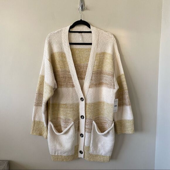 Free People-Stripe Oversized Knit Cardigan (Small) - Picture 2 of 13